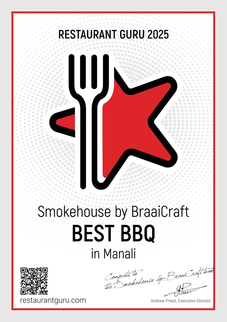 Restaurant Guru 2025 Awards Validate BraaiCraft 2 BraaiCraft Smokehouse Gurgaon awarded Restaurant Guru 2025 Best BBQ badge featuring official red star emblem